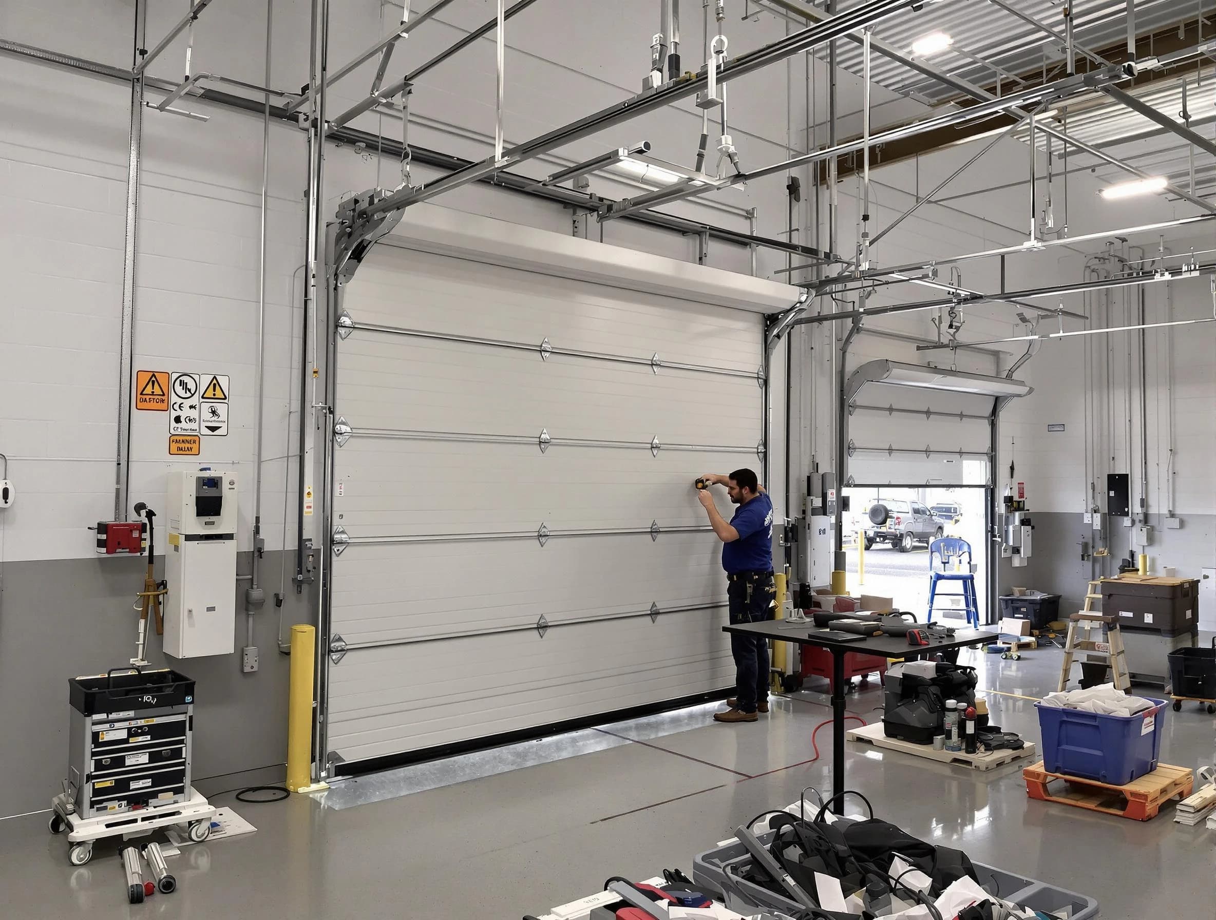 Commercial garage door repair being performed by Sandston Garage Door Repair expert in Sandston