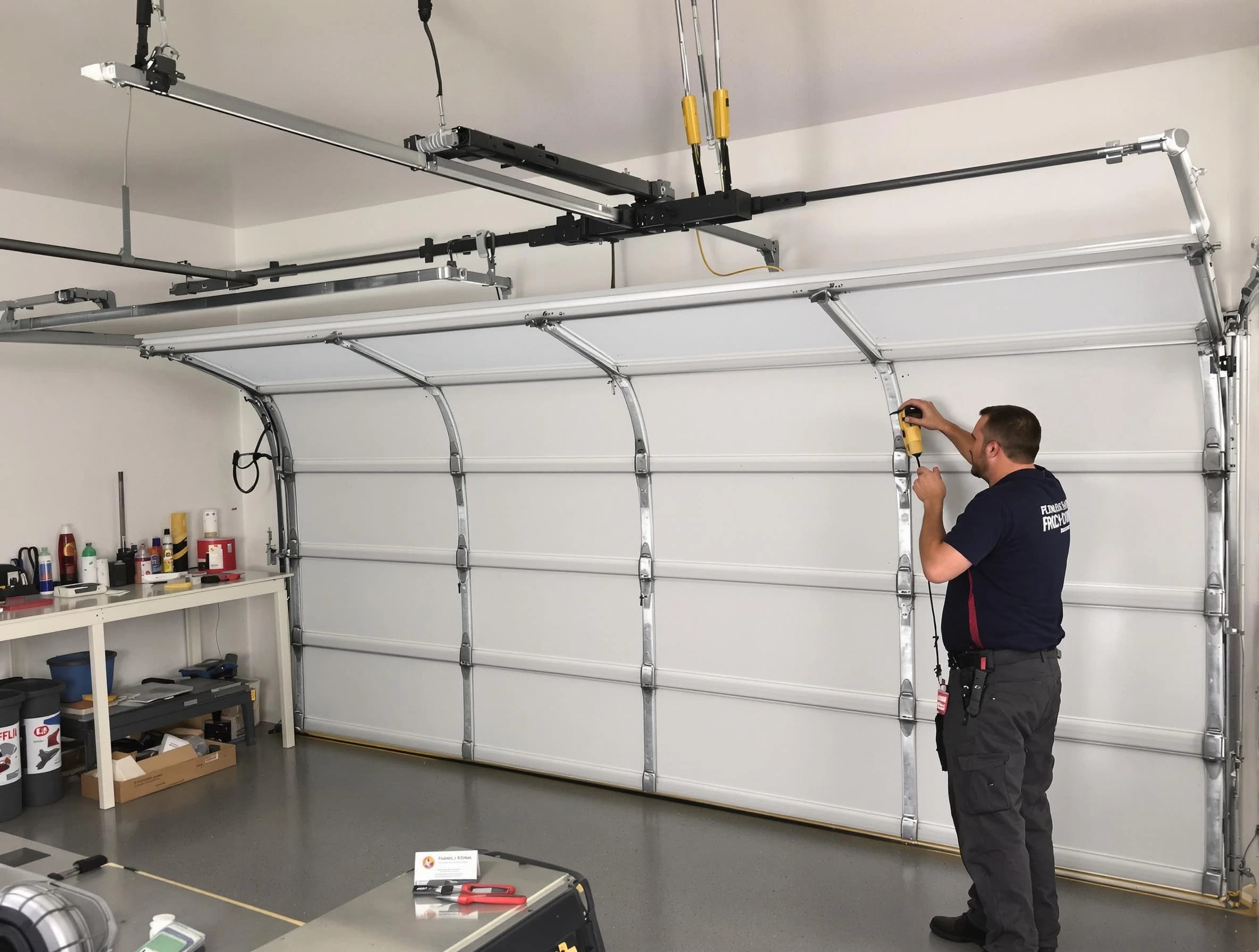 Sandston Garage Door Repair certified technician performing overhead door system repair in Sandston