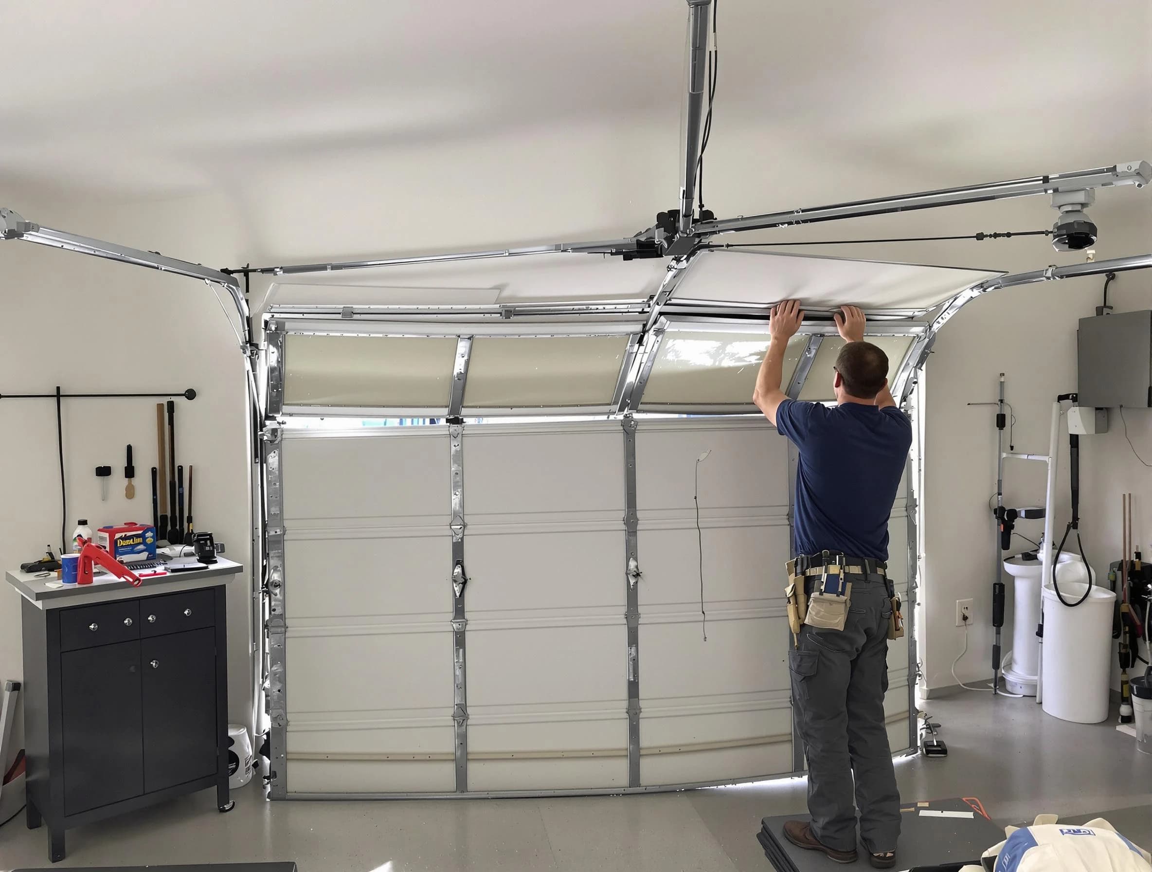 Sandston Garage Door Repair specialist performing precise section replacement on Sandston garage door