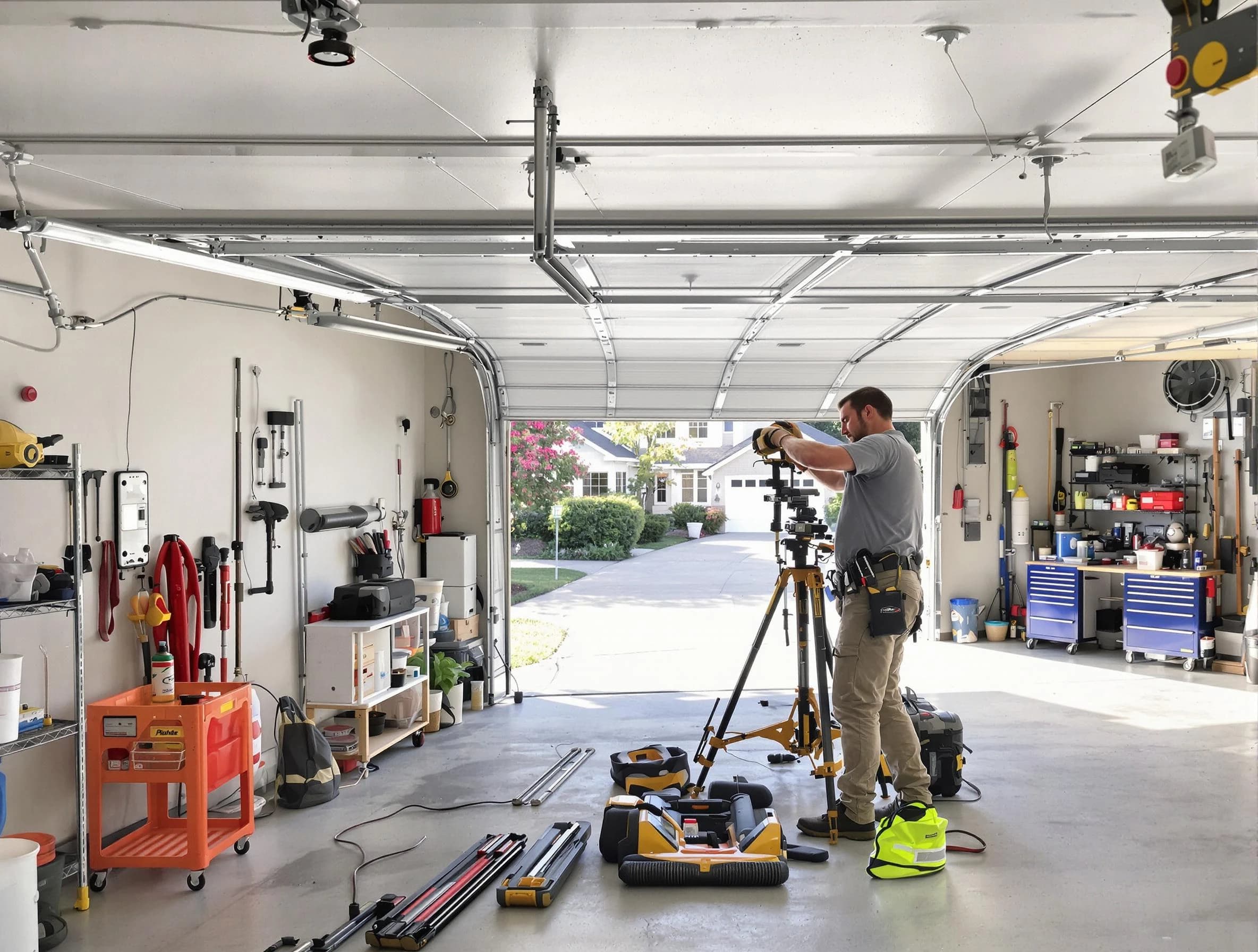 Sandston Garage Door Repair specialist performing laser-guided track alignment in Sandston