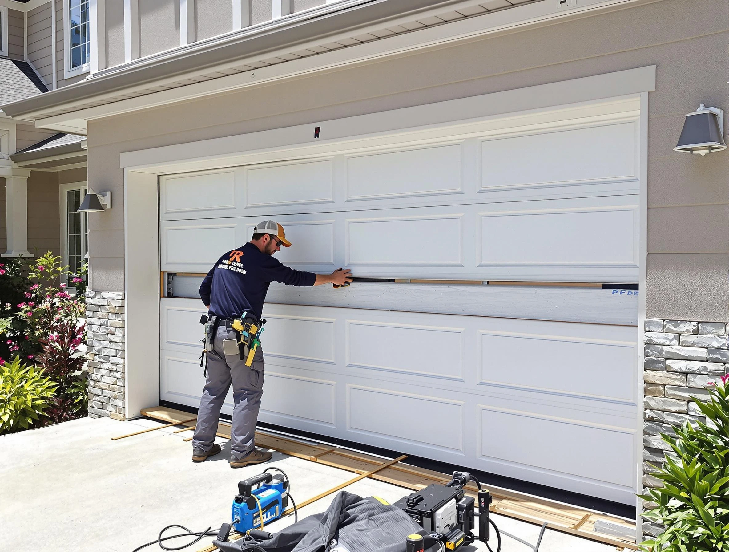 Sandston Garage Door Repair team performing complete garage door replacement at Sandston residence