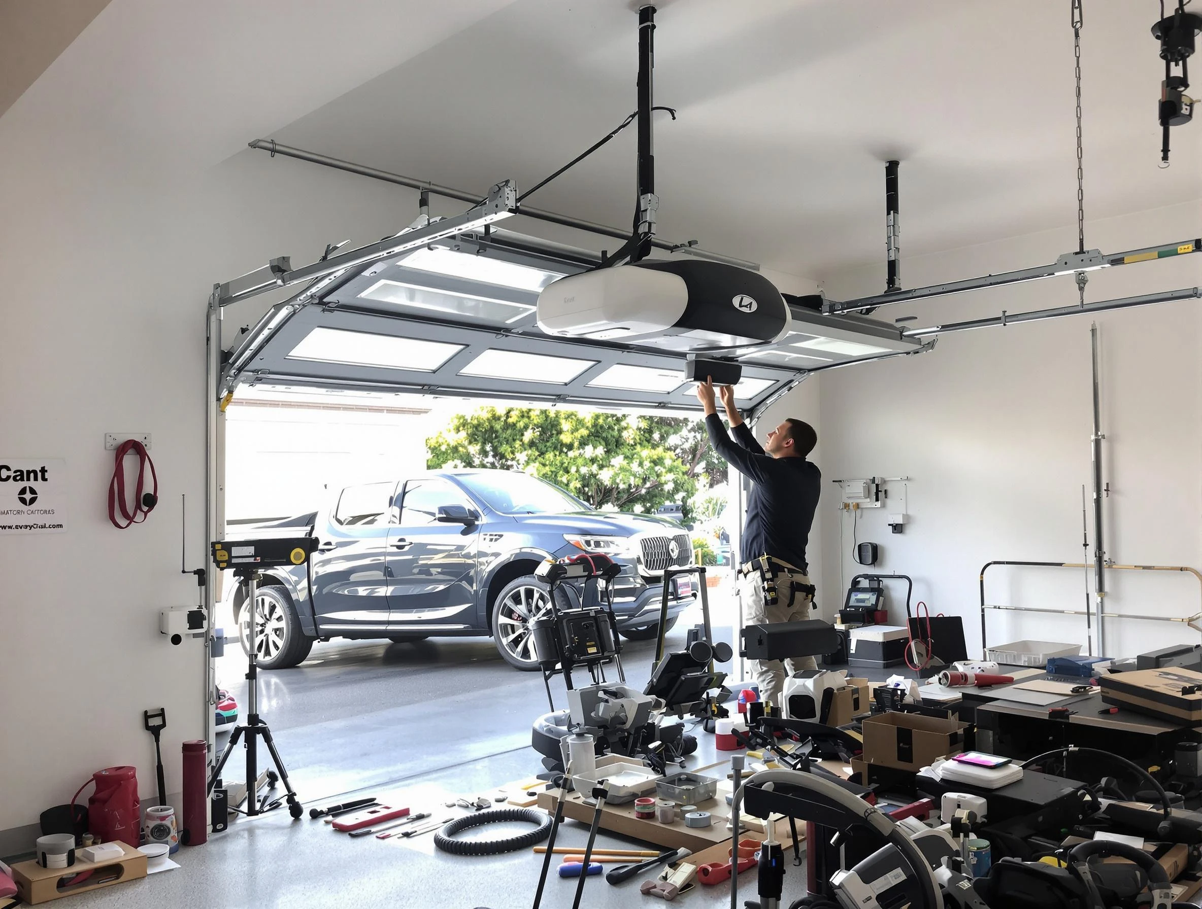 Sandston Garage Door Repair specialist installing smart garage door opener system in Sandston home