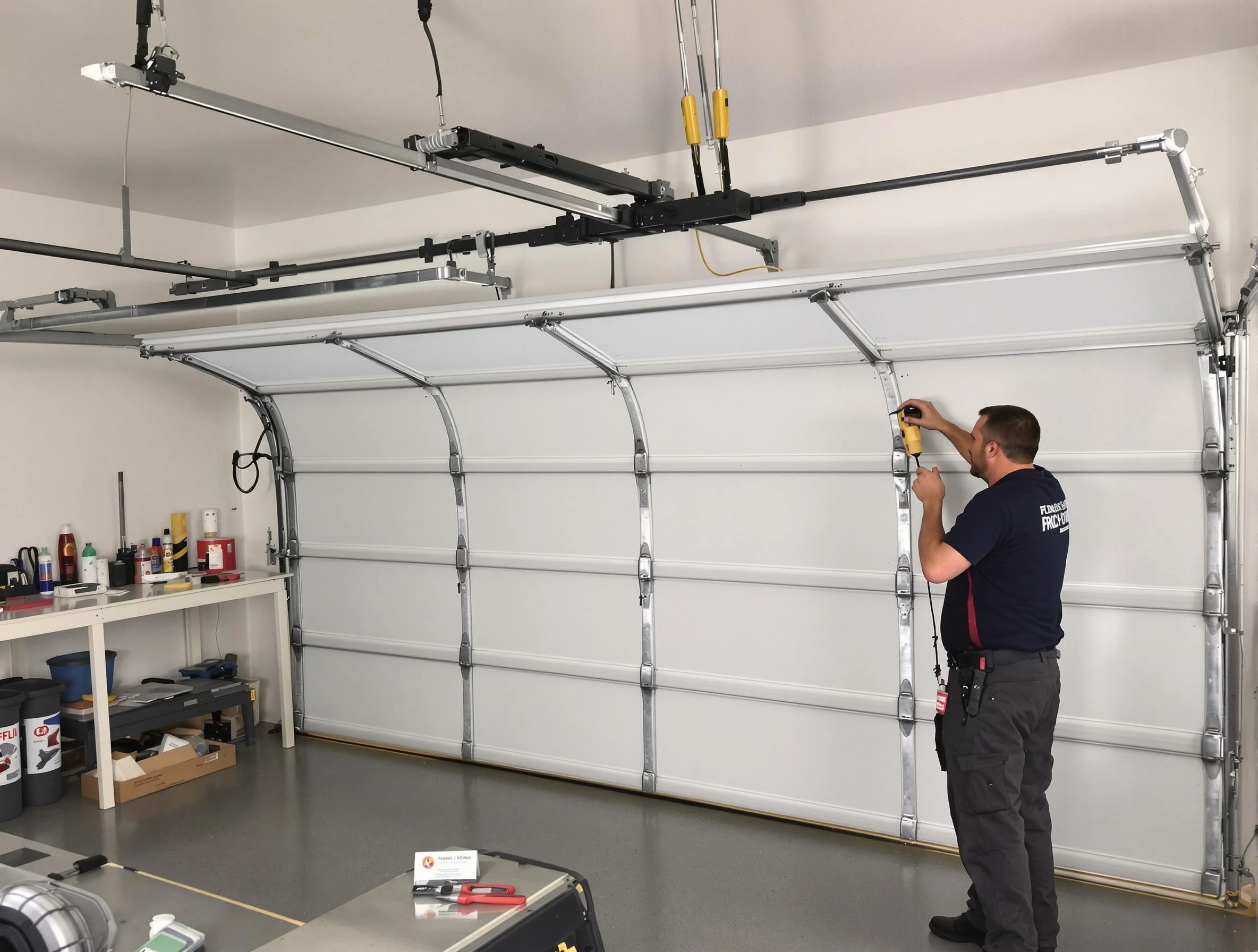 Sandston Garage Door Repair certified technician performing overhead door system repair in Sandston